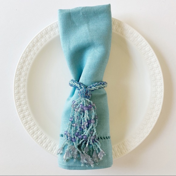 Beaded Napkin Rings Turquoise Blue Set of 4 or curtain tie backs - Picture 7 of 7